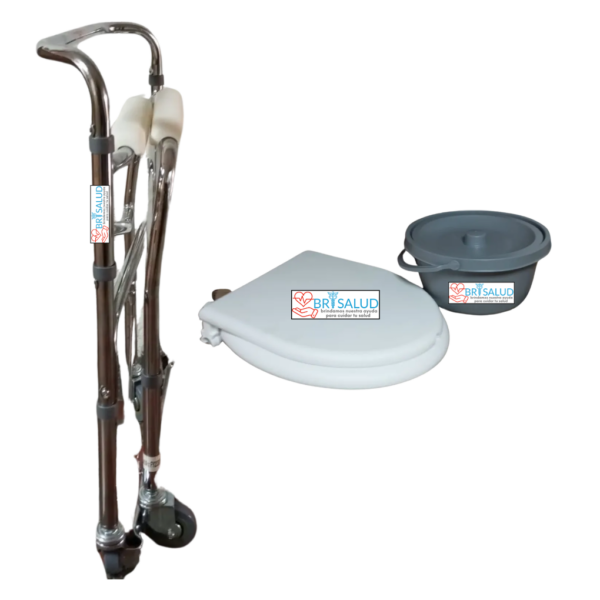 Silla De Baño Sanitaria Plegable Cromada con Ruedas  y Recipiente